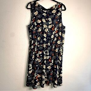 Charming Charlie Navy Blue, White & Orange Floral Sleeveless Dress. Sz XL.
